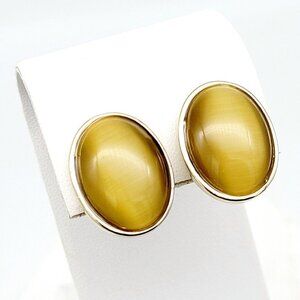 Monet Brown Cat's Eye Clip On Earrings Oval Gold Tone 3/4" Classy Everyday Wear